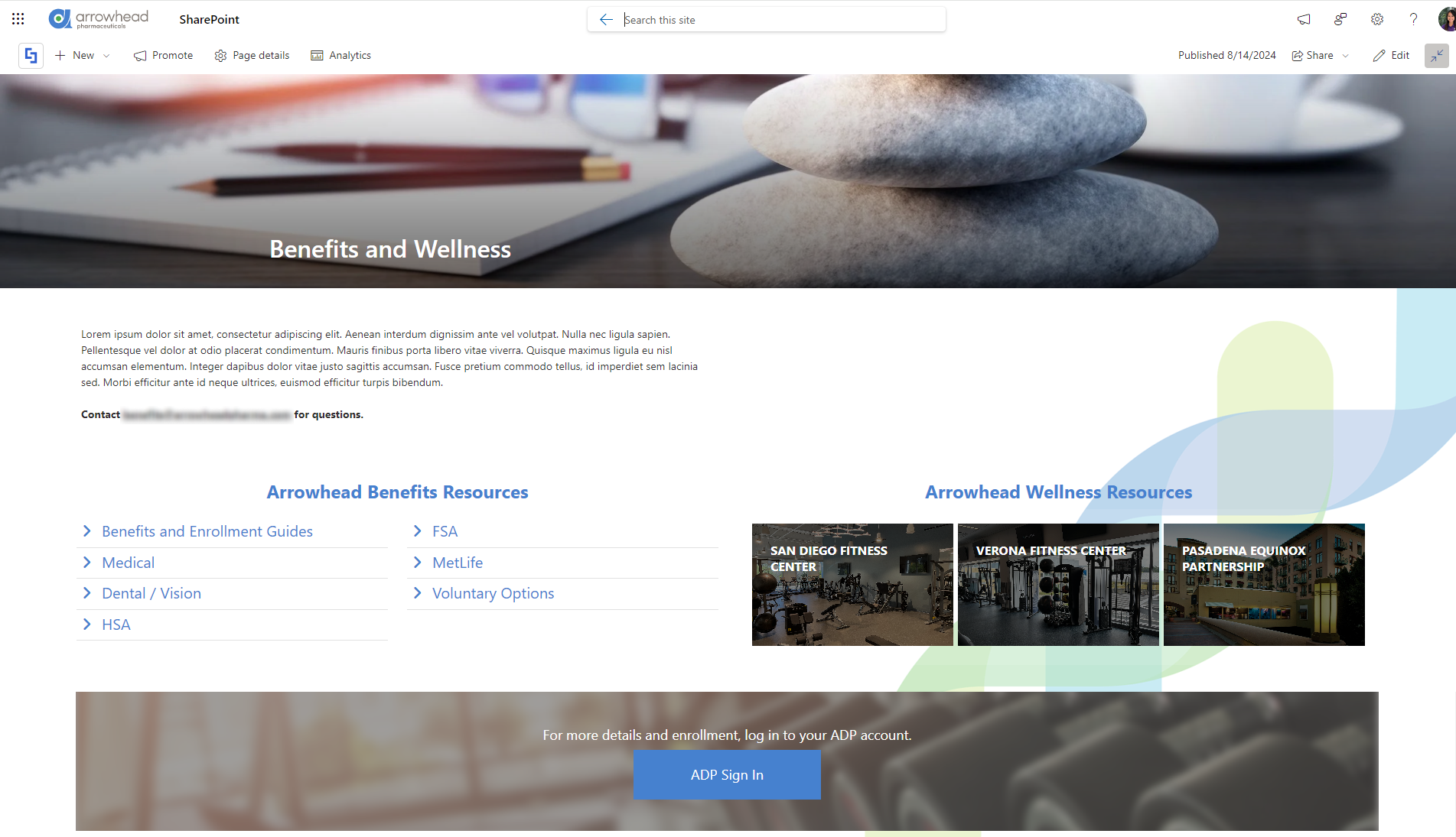 Benefits and Wellness Page